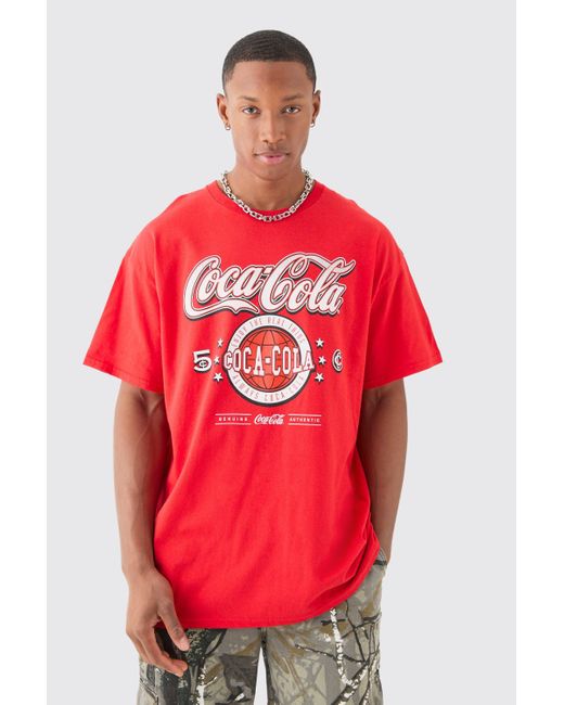 BoohooMAN Red Oversized Coca Cola License T-shirt for men