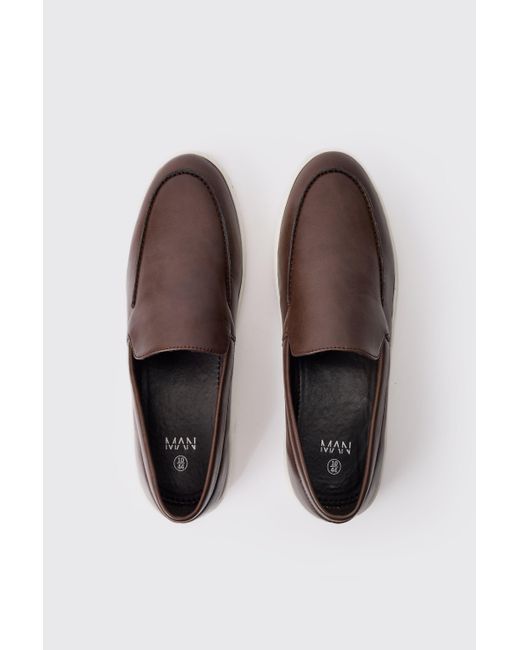 BoohooMAN Pu Slip On Loafer In Brown for men