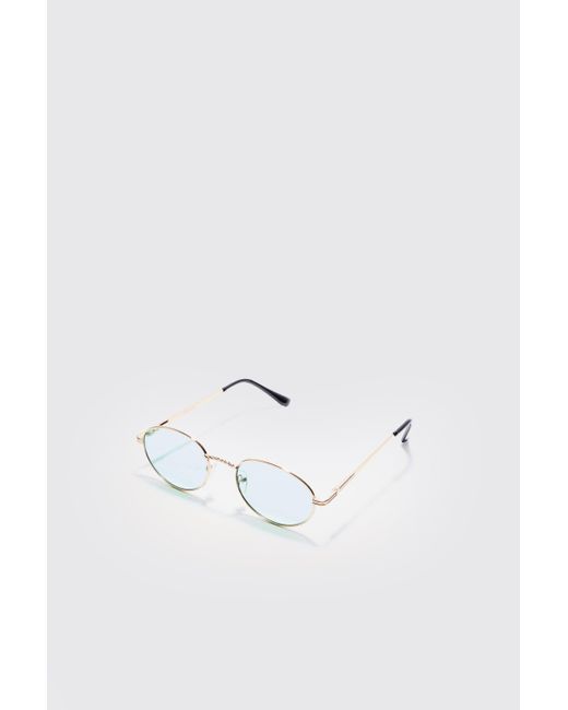 BoohooMAN Oval Metal Frame Sunglasses In Green for men