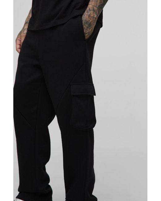 BoohooMAN Black Tall Oversized Drop Crotch Cargo Sweatpants for men