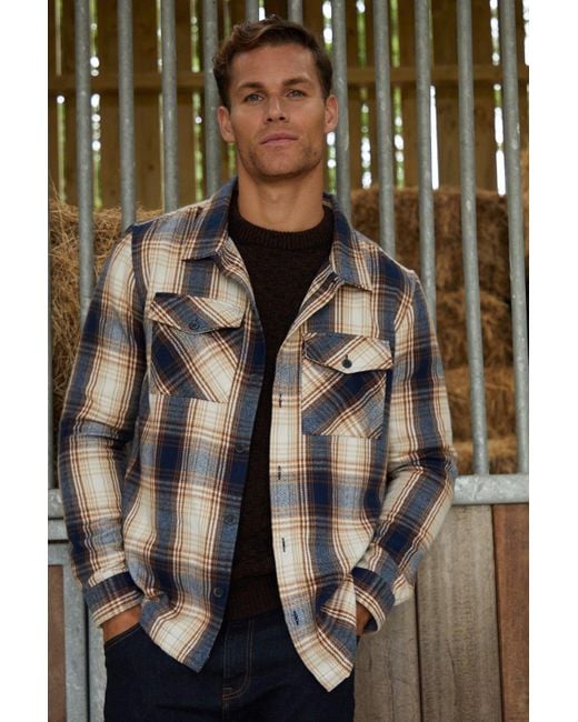 BoohooMAN Brown Threadbare Checked Long Sleeve 'saint' Shacket for men