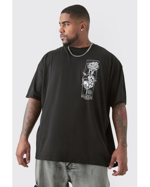 BoohooMAN Black Plus Oversized Floral Graphic T-shirt for men