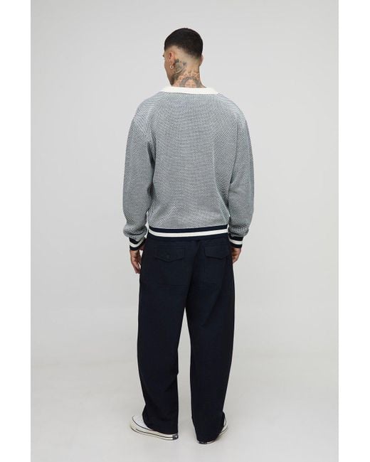 Boohoo Gray Tall Contrast Edge Open Knit Boxy Oversized Turtle Neck Sweater