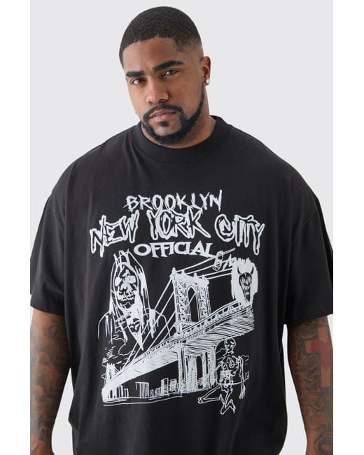Plus Oversized Official City Print T-Shirt Boohoo de color Black