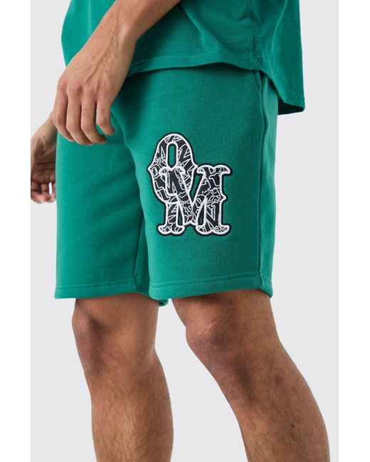 BoohooMAN Green Loose Mid Length Applique Shorts for men