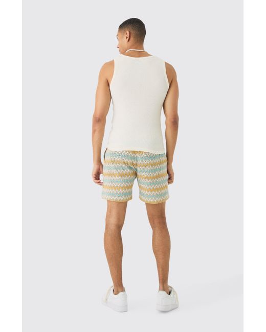 BoohooMAN Multicolor Elasticated Waist Zig Zag Crochet Shorts for men