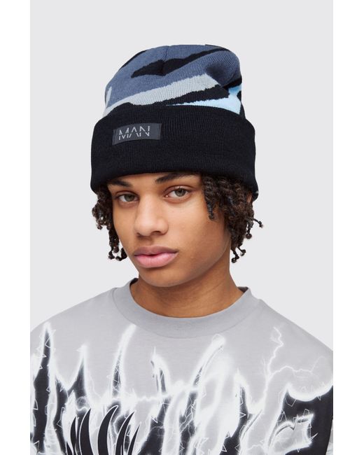 BoohooMAN Spray Paint Effect Graphic Beanie in Blue for Men Lyst UK