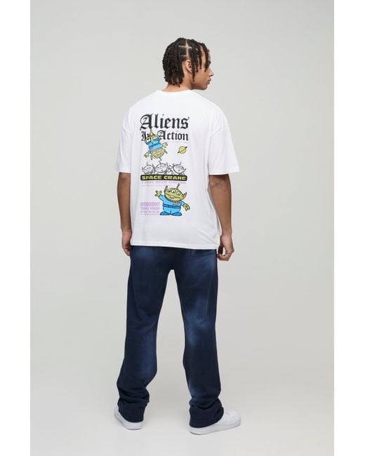 BoohooMAN White Oversized Pixar Toy Story Aliens License Print T-Shirt for men