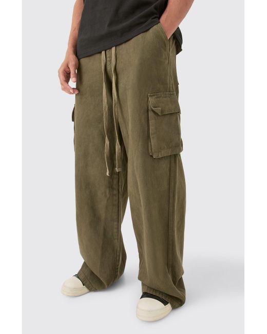 BoohooMAN Green Extreme Baggy Fit Cargo Trousers In Khaki for men