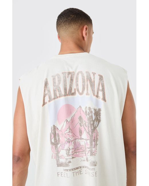 BoohooMAN White Oversized Washed Arizona Print Tank for men