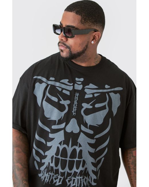 BoohooMAN Plus All Over Skeleton Graphic T-shirt In Black for men