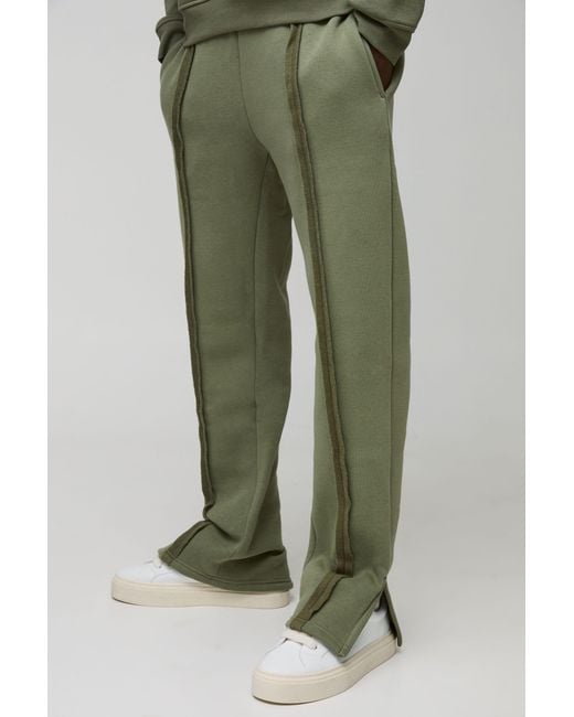 BoohooMAN Natural 330Gsm Regular Fit Split Hem Raw Edge Sweatpants for men