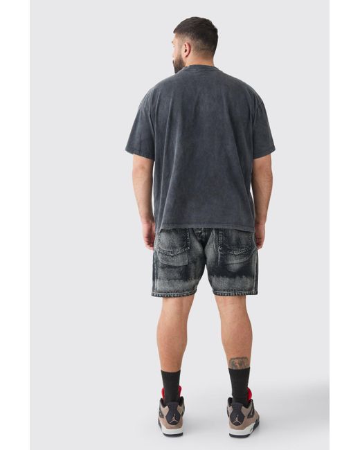 BoohooMAN Black Plus Acid Effect Straight Fit Denim Shorts for men