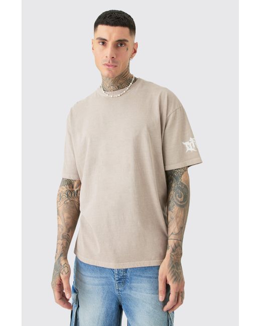 BoohooMAN Tall Extended Neck Washed Official Man Tour T-shirt in Natural für Herren