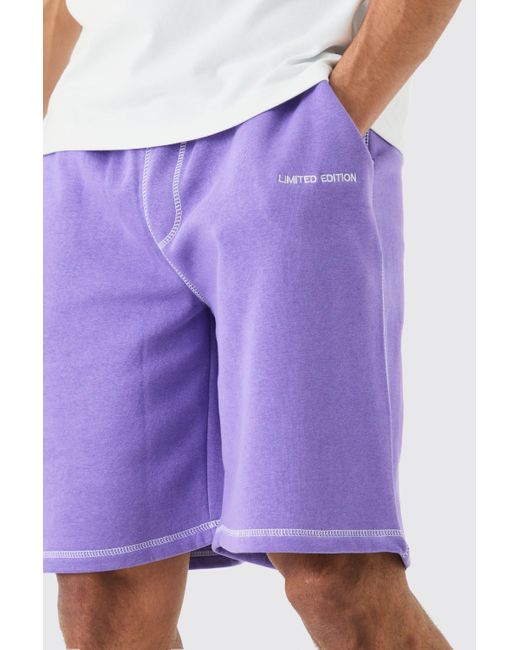 BoohooMAN Purple Relaxed Limited Edition Contrast Stitch Shorts for men