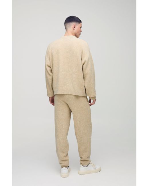 Chándal Oversize Recto De Punto Bouclé Con Sudadera Y Punto Boohoo de color Natural
