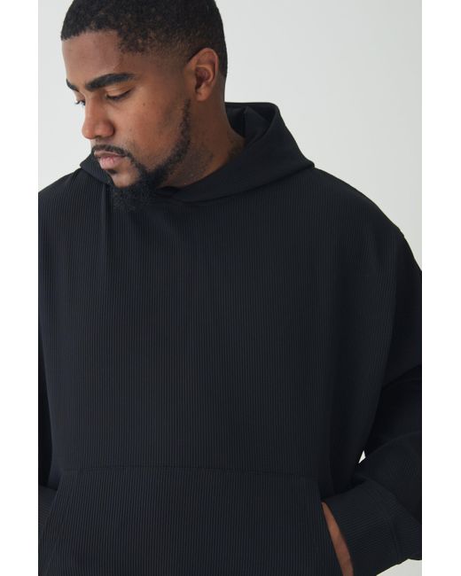 BoohooMAN Blue Plus Pleated Oversized Boxy Hoodie for men