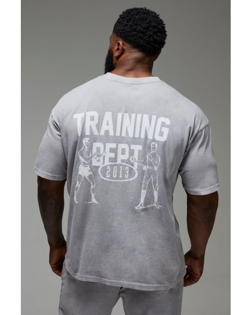 BoohooMAN Gray Active Training Dept Oversized Washed T-Shirt for men