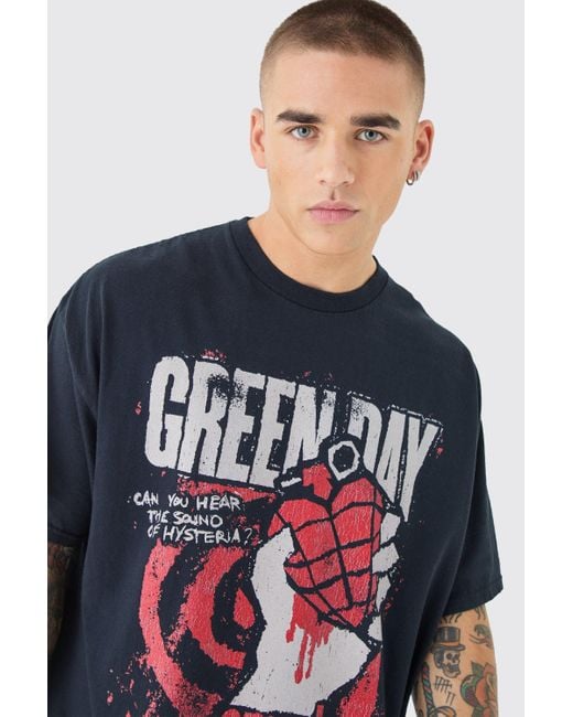 BoohooMAN Blue Oversized Green Day Wash License T-shirt for men