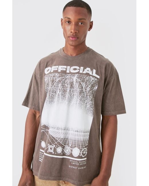 BoohooMAN Brown Oversized Washed Official Washed T-shirt for men