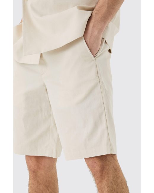 BoohooMAN Natural Comfort Waistband Linen Blend Smart Shorts for men