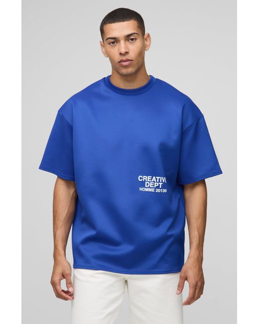 BoohooMAN Blue Oversized Creative Dept Scuba Printed T-shirt for men