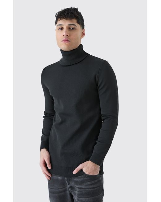 BoohooMAN Blue Muscle Roll Neck Jumper for men