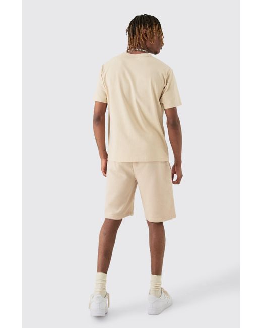BoohooMAN Natural Tall Loose Fit Line Drawing Jersey Shorts for men