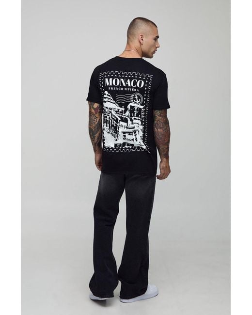 BoohooMAN Black Regular Fit Monaco Stencil Printed T-Shirt for men
