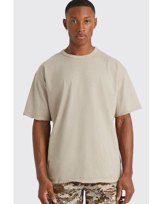 BoohooMAN Natural Oversized Heavyweight Washed Raw Hem T-shirt for men