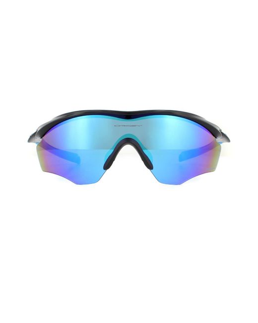 BoohooMAN Blue Oakley Wrap Polished Black Prizm Sapphire Sunglasses for men