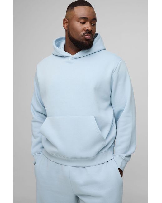 BoohooMAN Blue Plus Basic Boxy Over The Head Hoodie for men