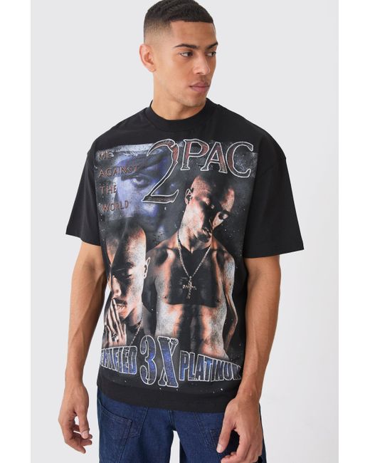 BoohooMAN Gray Oversized Tupac Large Scale License T-shirt for men
