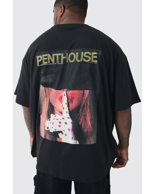 BoohooMAN Black Oversized Penthouse Magazine Licensed Tee for men