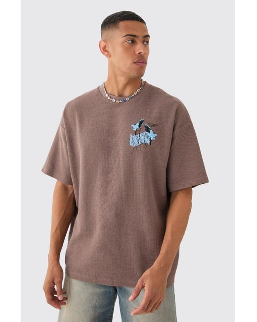 BoohooMAN Brown Oversized Jacquard Interlock Puff Print T-shirt for men