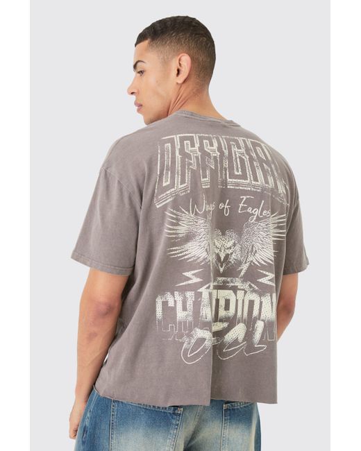 BoohooMAN Oversized Washed Eagle Print T-shirt in Gray für Herren