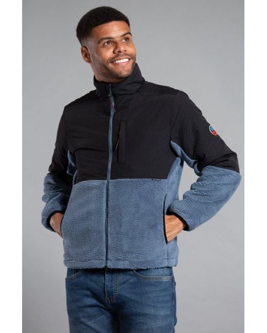 BoohooMAN Blue Tokyo Laundry Colourblock Two-tone Borg Funnel Neck Fleece Jacket for men
