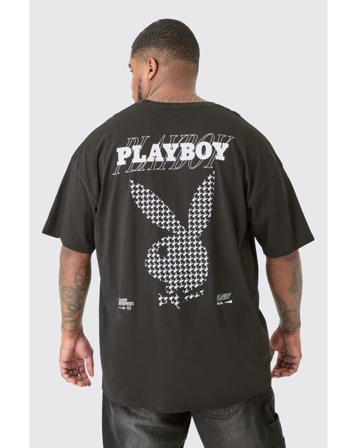 BoohooMAN Plus Check Print Playboy T-shirt In Black for men