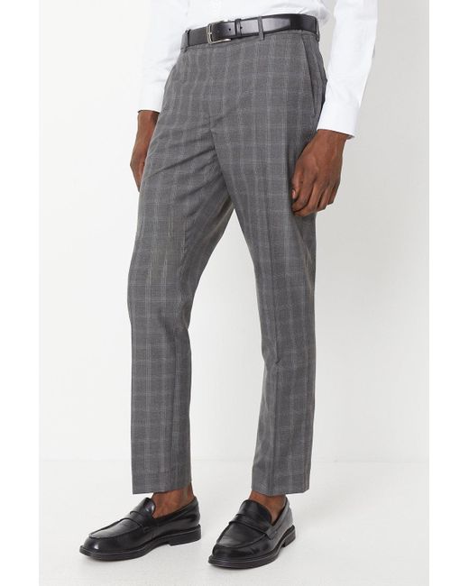 BoohooMAN Gray Slim Fit Check Smart Trousers for men