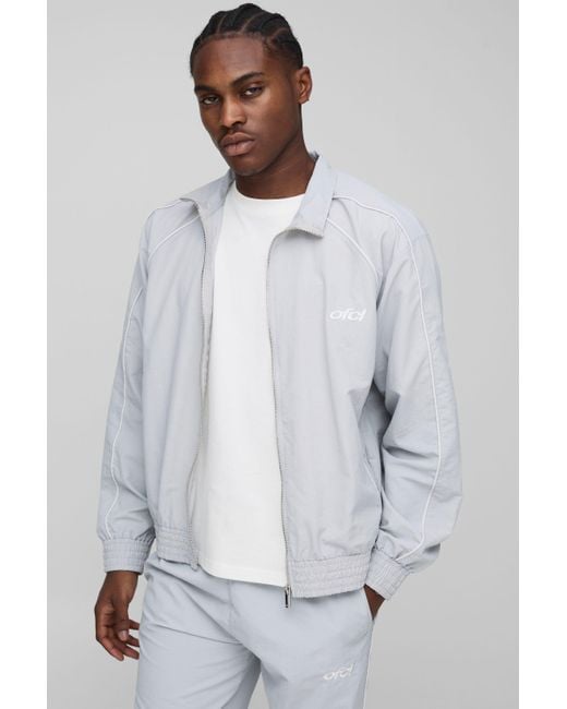 BoohooMAN Men's Gray Oversized Boxy Funnel Neck Crinkle Jacket