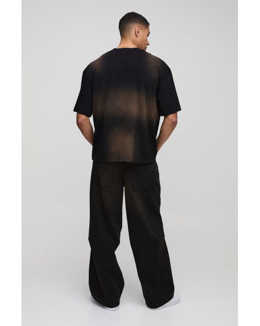 BoohooMAN Black Oversized Spray Wash Crew Neck T-Shirt for men