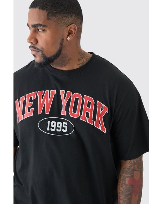 BoohooMAN Plus New York Print T-shirt in Black für Herren