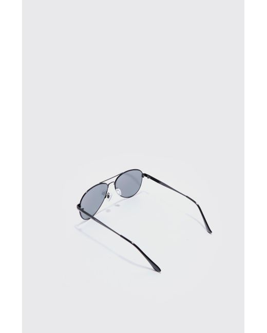BoohooMAN White Metal Aviator Sunglasses In Black for men
