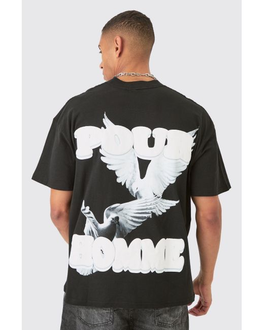 BoohooMAN Black Oversized Dove Puff Print T-shirt for men