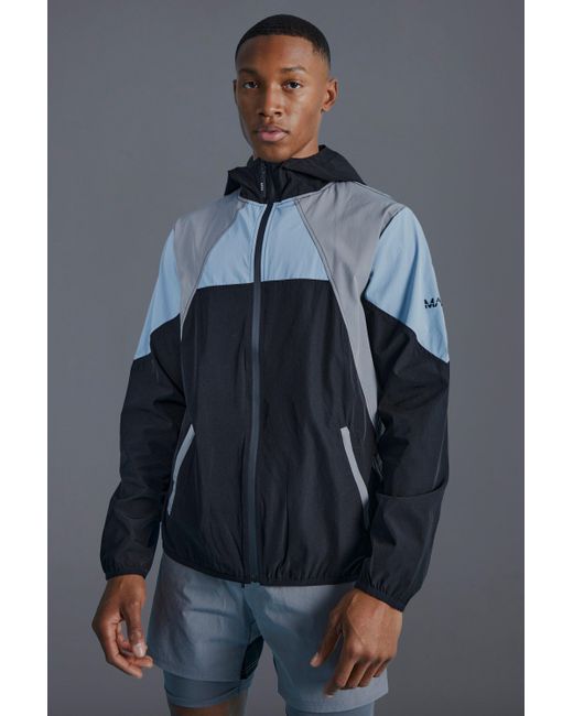 BoohooMAN Blue Man Active Colour Block Panelled Windbreaker for men