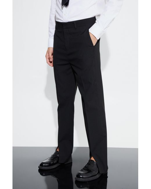 BoohooMAN Black Straight Fit Trouser With Front Split Hem for men