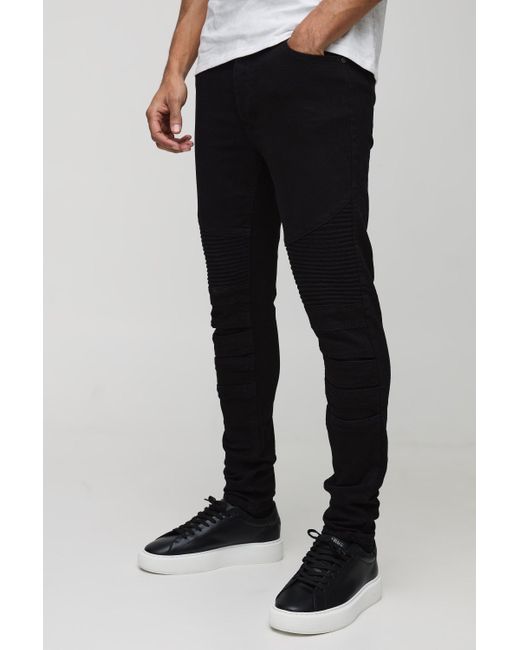 BoohooMAN Black Skinny Biker Panel Jeans for men