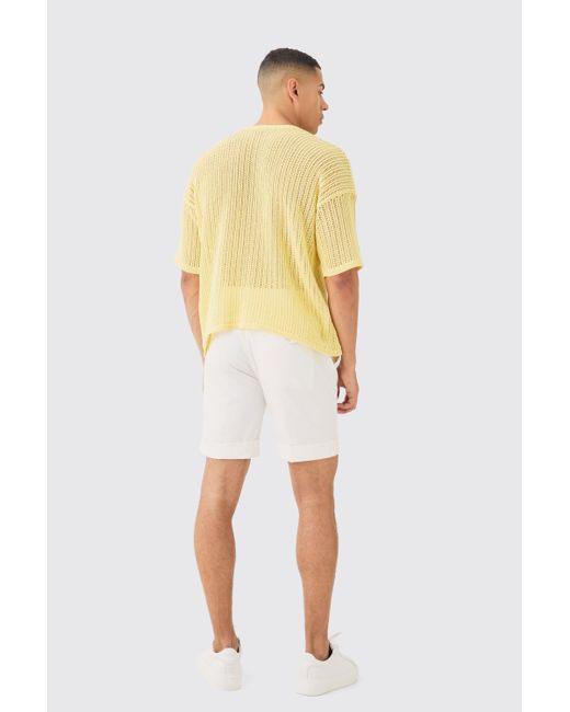 BoohooMAN Oversized Open Stitch T-shirt With Pocket In Yellow for men