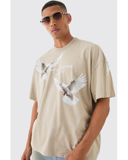 BoohooMAN Oversized Large Scae Dove Graphic T-shirt in Natural für Herren