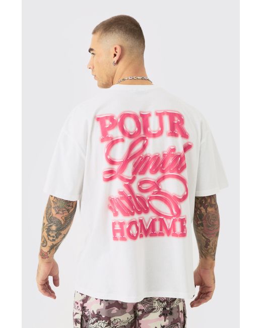BoohooMAN Oversized Boxy Homme Text Print T-shirt in Pink für Herren